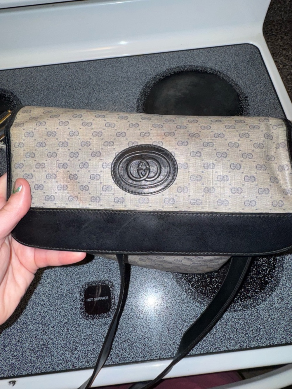 VTG Gucci Micro GG Logo Canvas & Navy Leather Crossbody Shoulder Bag - Picture 2 of 12